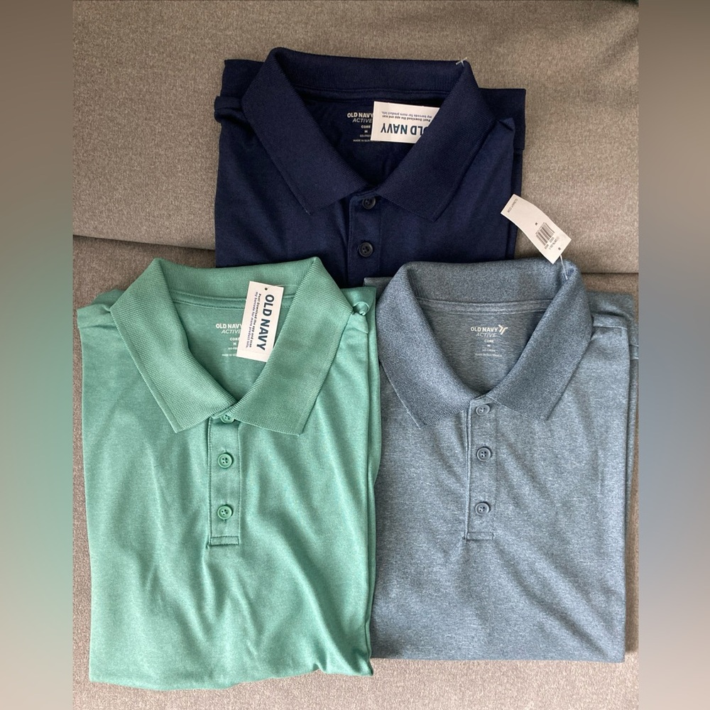 (3) new men’s Medium old navy polo shirts active core go fresh blue teal navy